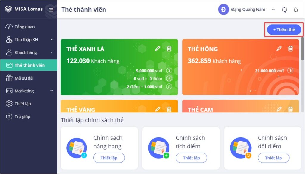 quản lý thẻ thành viên điện tử