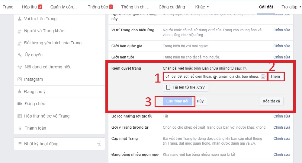 ẩn comment trên Fanpage 3