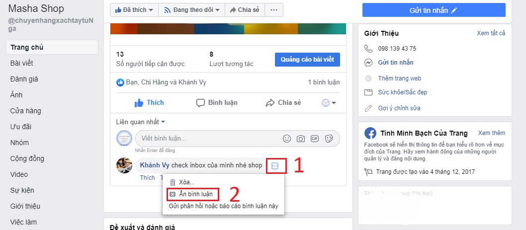 ẩn comment trên Fanpage 4