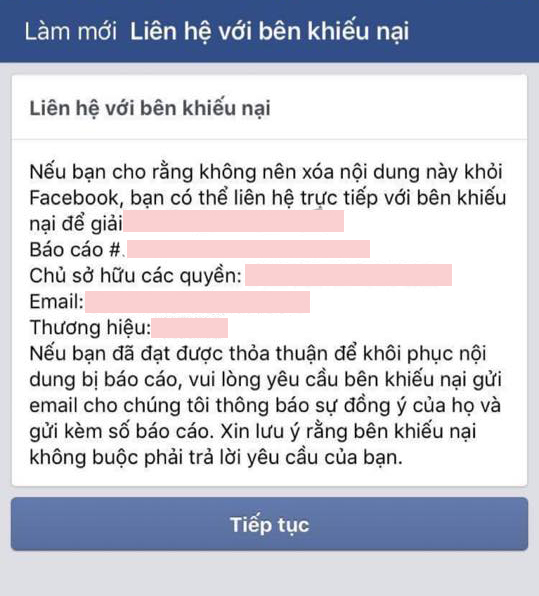 báo cáo khi Fanpage bị xóa vì lý do bản quyền
