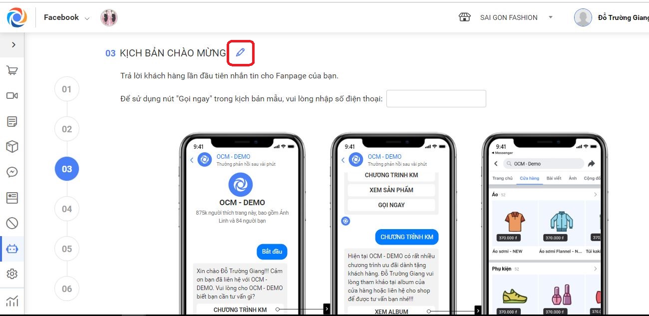chatbot trên OCM