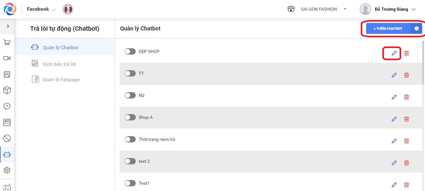 sửa chatbot trên OCM