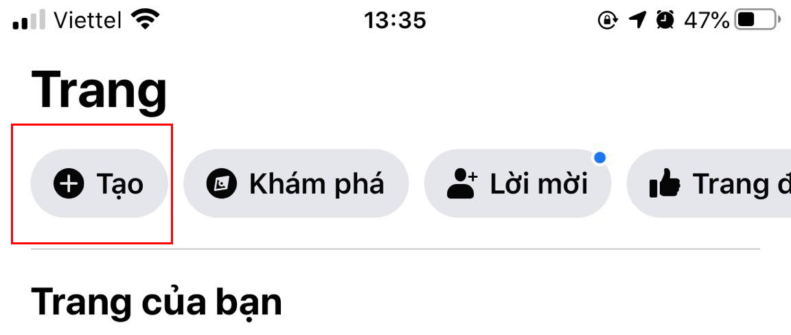 tạo fanpage trên điện thoại b1
