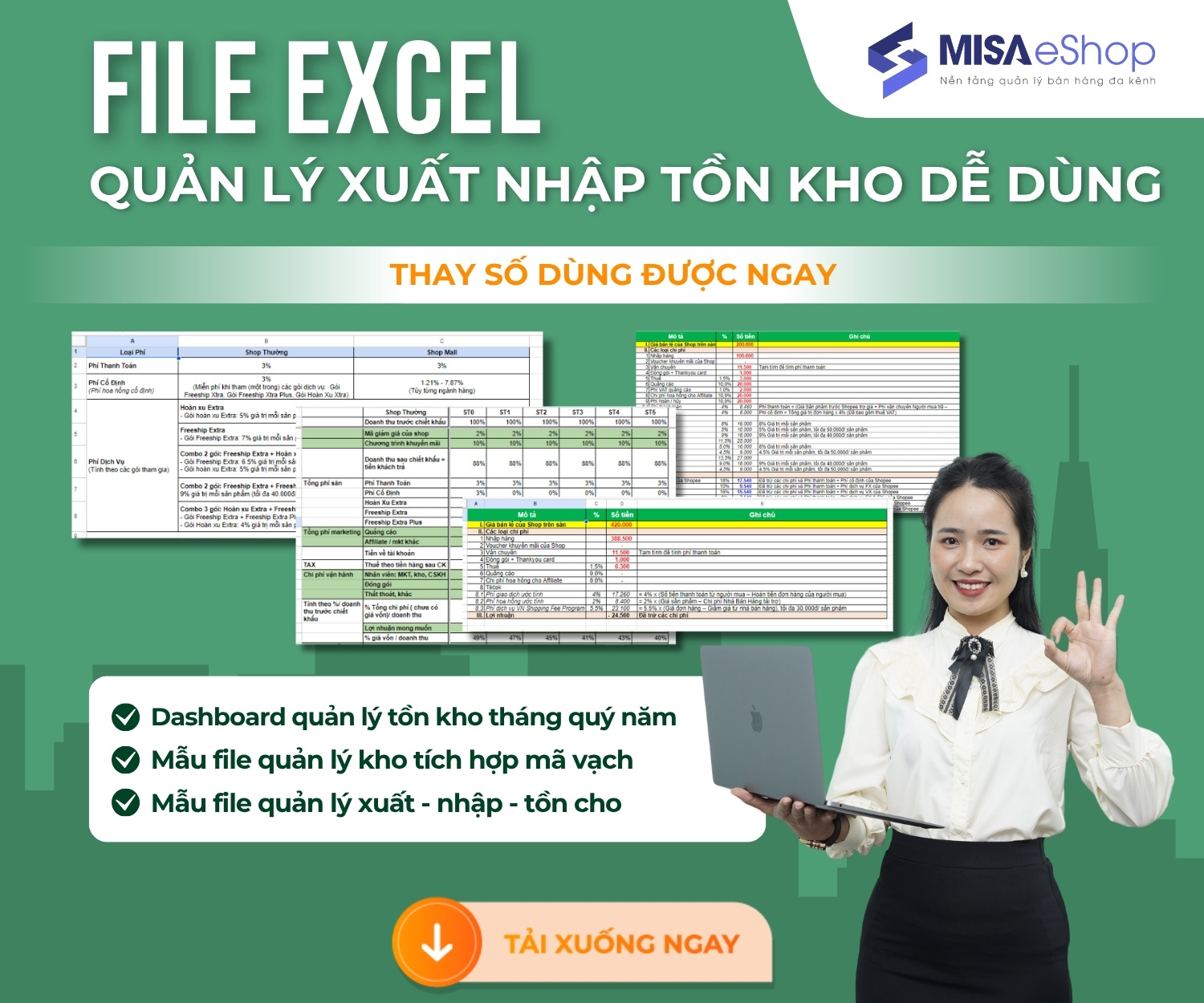 Tải trọn bộ file Excel quản trý xuất nhập tồn kho dễ dùng