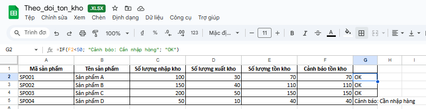 Theo dõi tồn kho hàng hóa bằng excel
