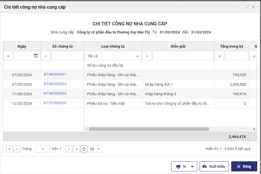 Báo cáo công nợ nhà cung cấp trên phần mềm quản lý cửa hàng tạp hóa MISA eShop
