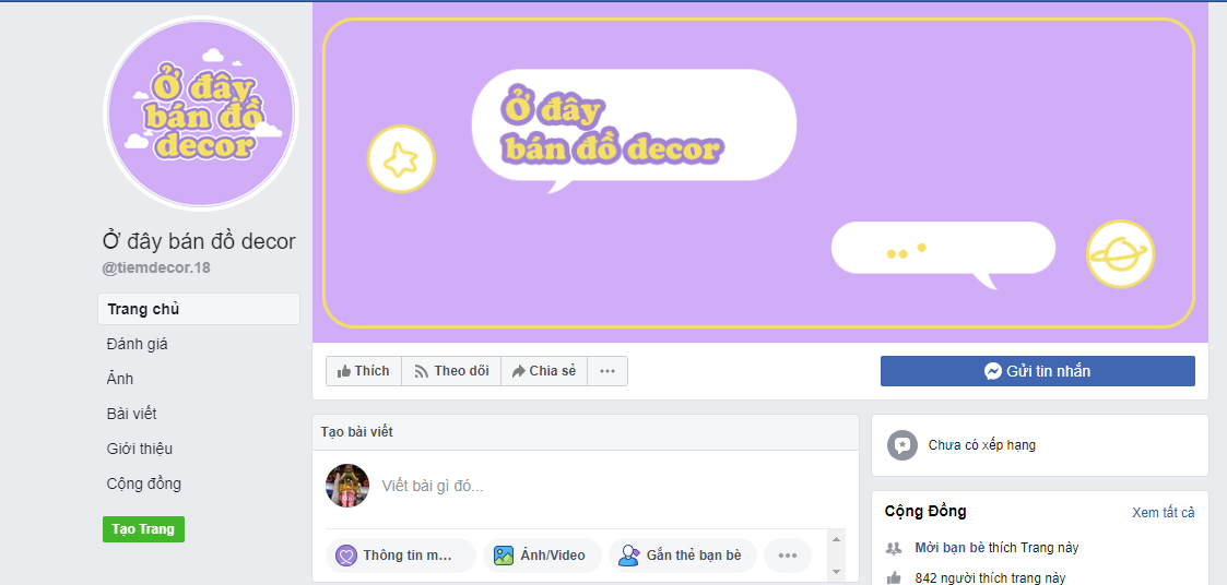 fanpage kinh doanh đồ décor