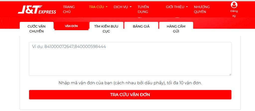 tra cứu vận đơn của JnT