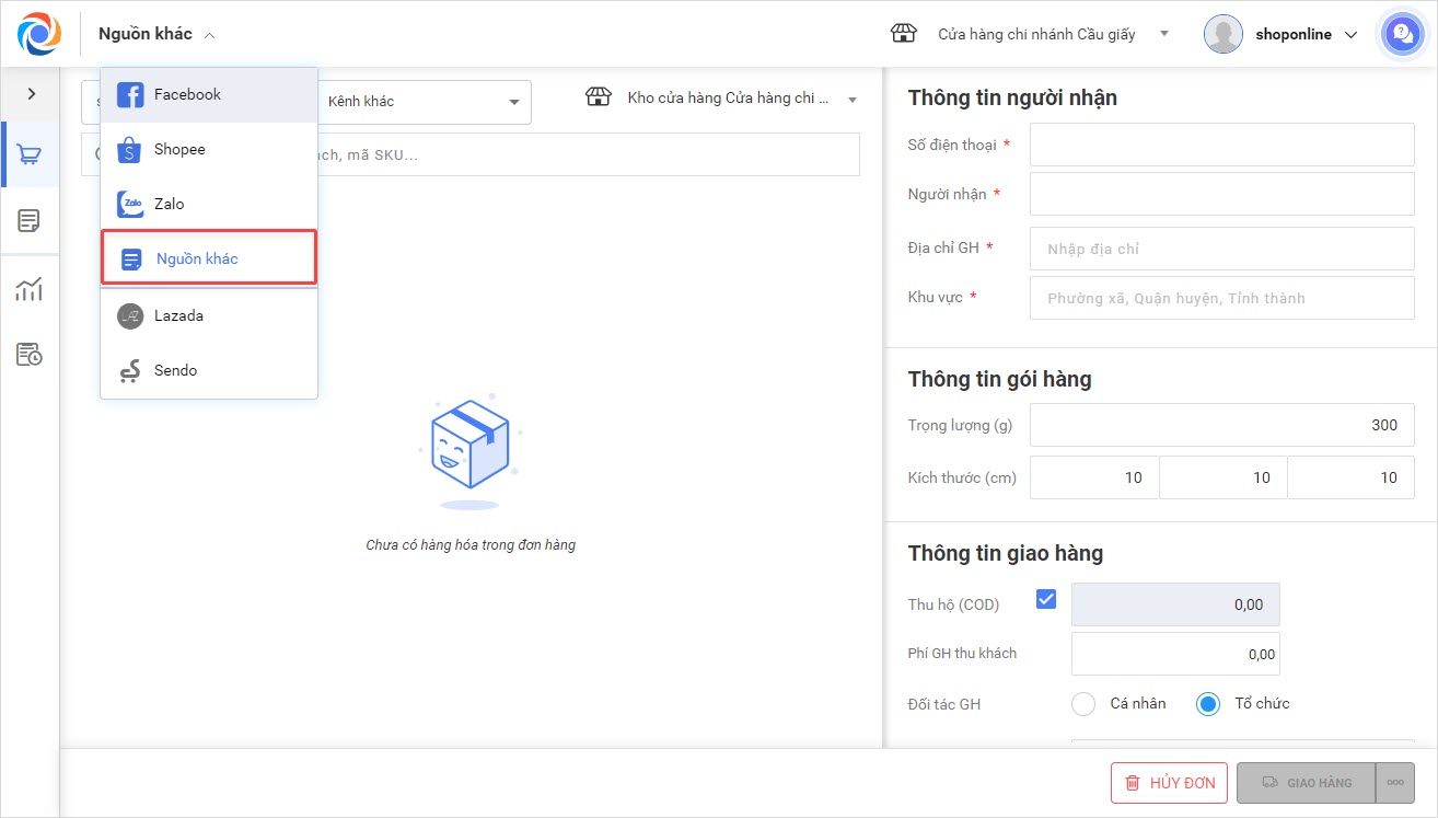 tạo đơn hàng online