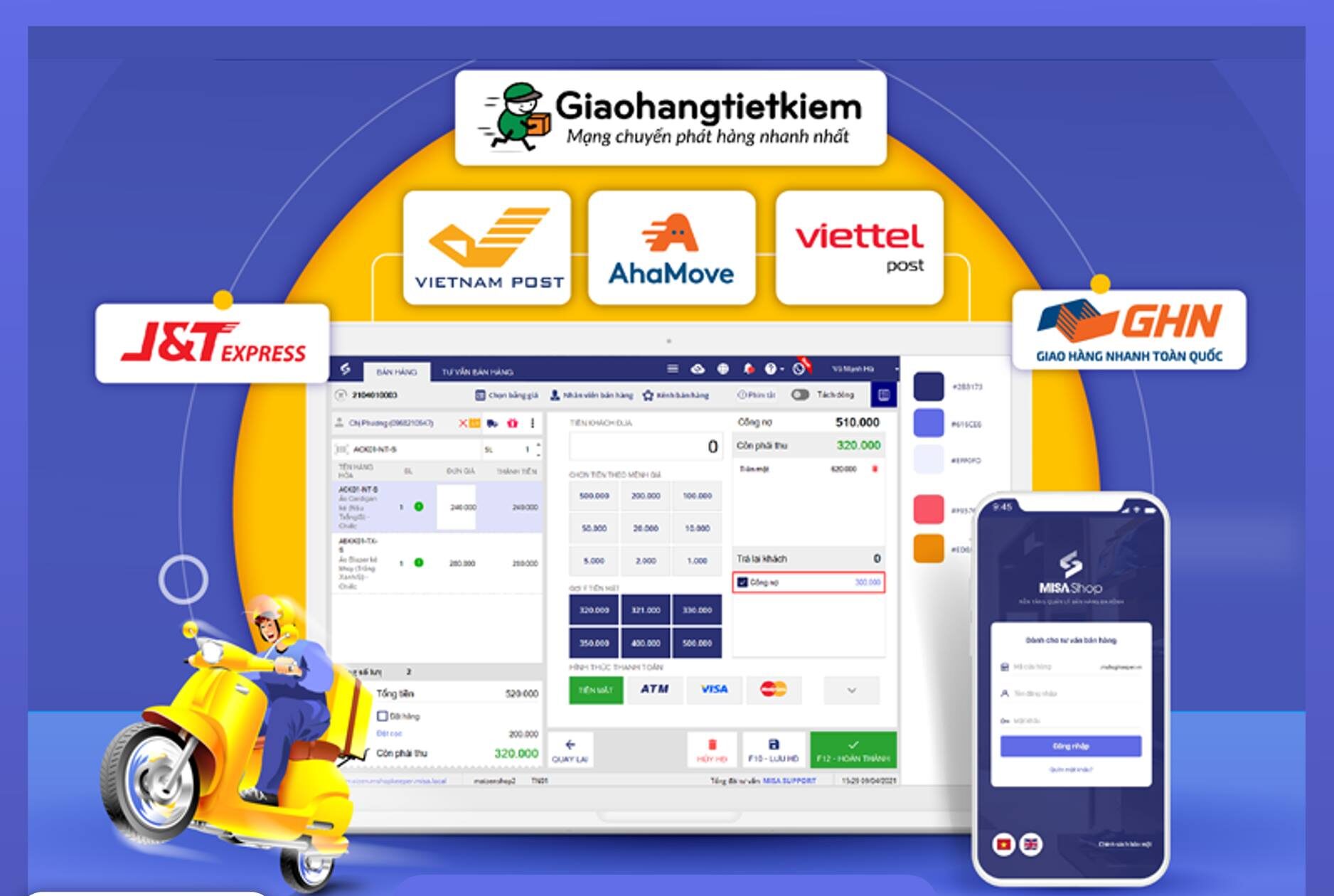 Phần mềm quản lý bán hàng trên điện thoại kết nối với nhiều đơn vị vận chuyển