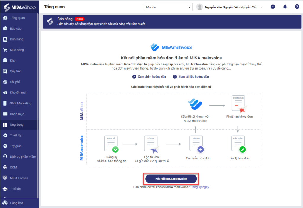 Kết nối MISA eShop với MISA meInvoice