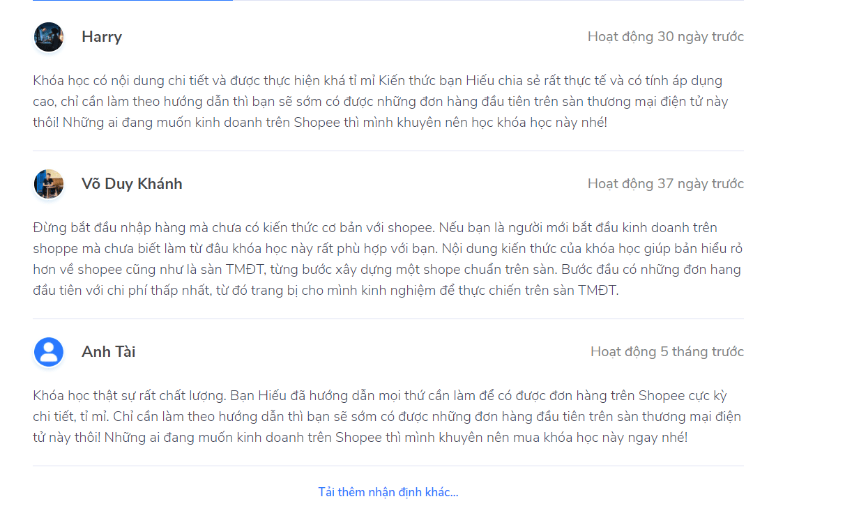 review kháo học bán hàng shopee