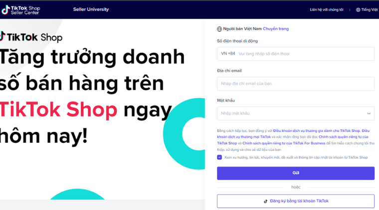 Mở gian hàng TikTok Shop