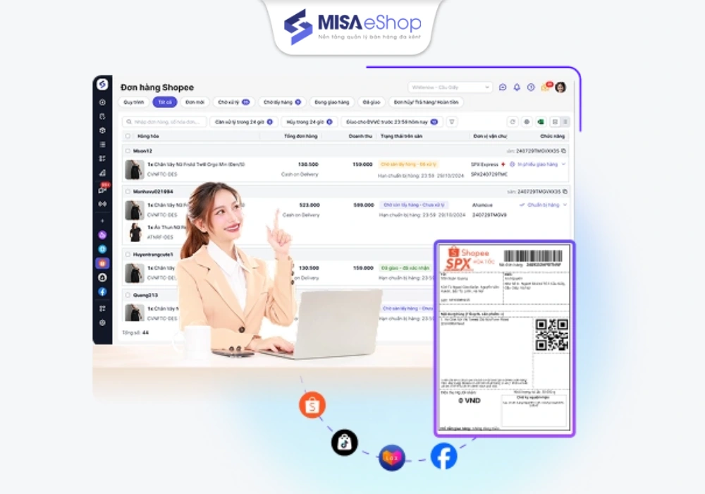 Quản lý đơn hàng Shopee trên MISA eShop