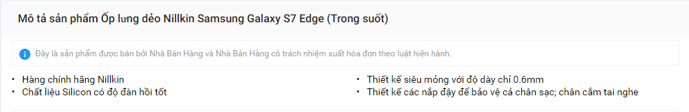 Thông tin sản phẩm trên Lazada