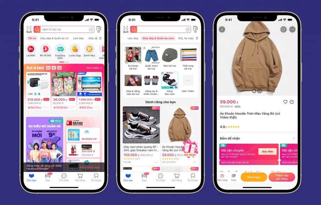 Giao diện bán hàng trên Lazada bằng điện thoại