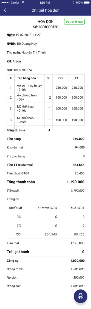 Chi tiết hóa đơn bán hàng trên MISA eShop