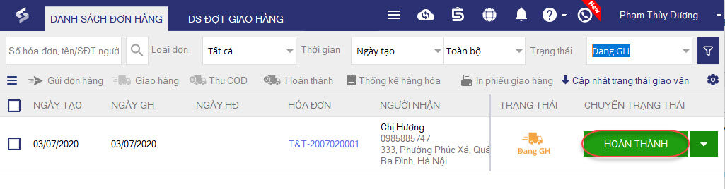 lập đơn hàng giao hàng