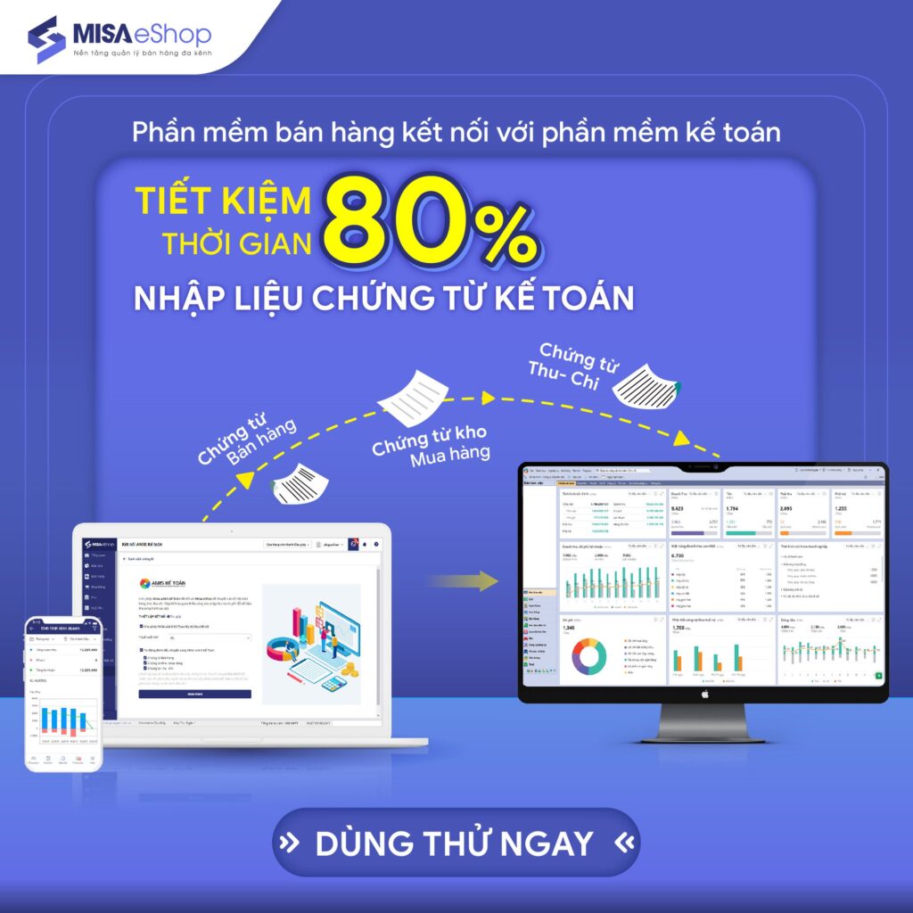 Phần mềm quản lý bán hàng MISA eShop liên kết với phần mềm kế toán