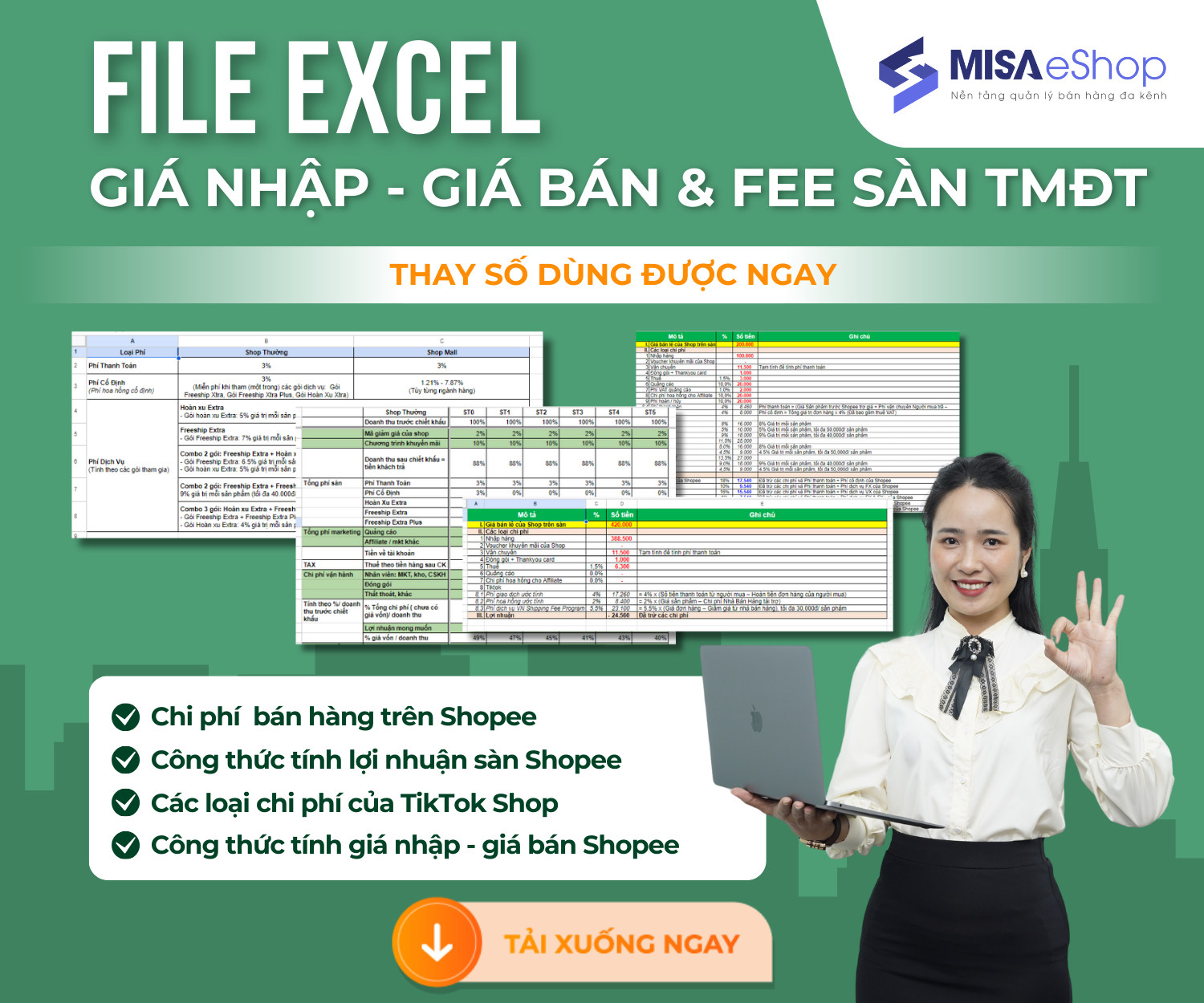 File exceel tính giá nhập giá bán chi phí sàn TMĐT