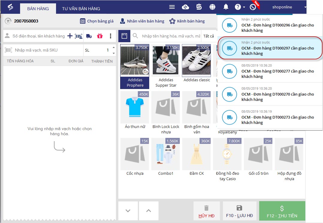 quản lý đơn hàng MISA eShop