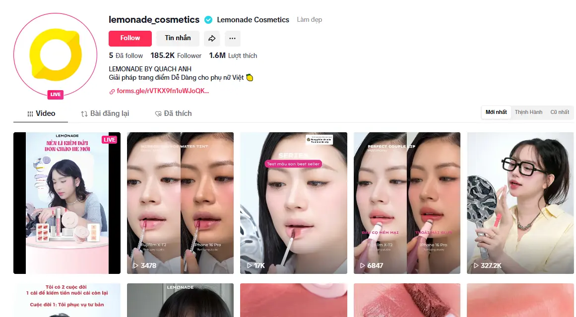 lemonade xây dựng kênh tiktok triệu view