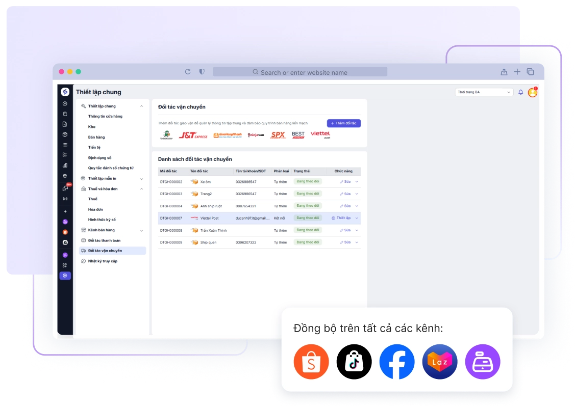 phân hệ quản lý giao hàng trên misa eshop