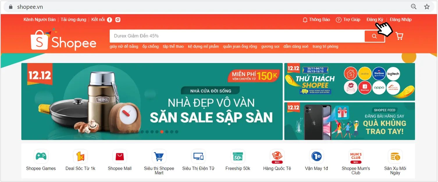 Đăng ký tạo tài khoản Shopee