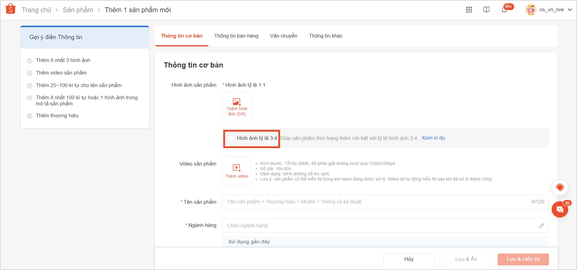 Thêm hình ảnh sản phẩm trên Shopee