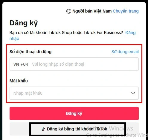 Đăng ký tài khoản TikTok Seller