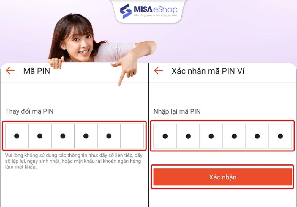 Xác nhận mã PIN ví Shopee