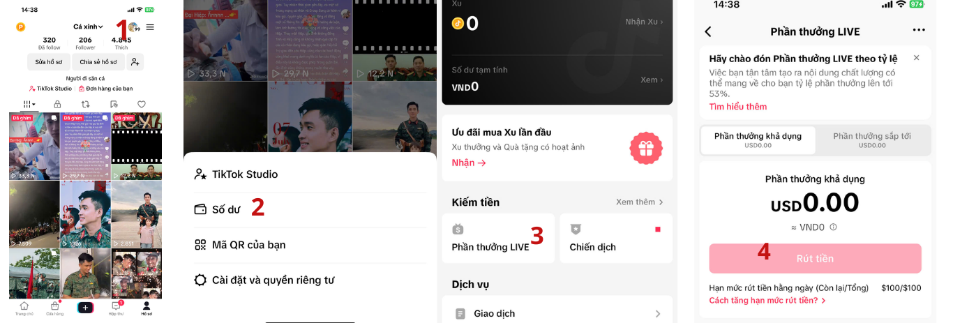 Cách rút tiền trên tiktok