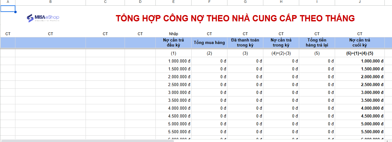 mẫu file quản lý công nợ nhà cung cấp bằng excel