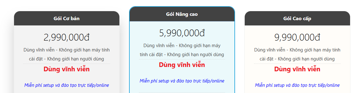 Bảng giá phần mềm quản lý bán hàng offline Dân Trí Soft