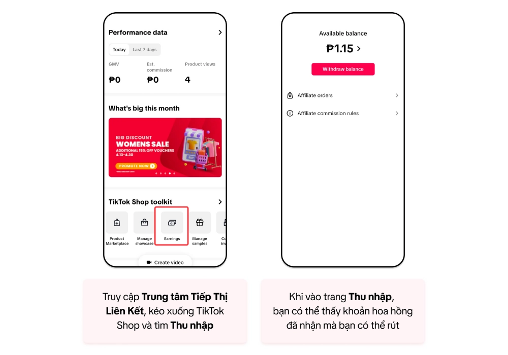 Cách kiểm tra hoa hồng từ tiếp thị liên kết TikTok