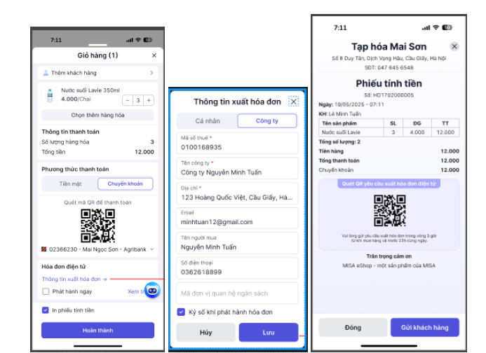 Xuất hóa đơn điện tử máy tính tiền trên MISA eShop
