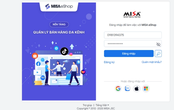 Truy cập vào ứng dụng MISA eShop