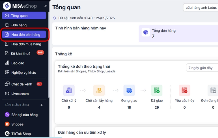 Truy cập Hóa đơn bán hàng -> Hóa đơn đã phát hành