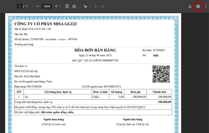 In hóa đơn điện tử