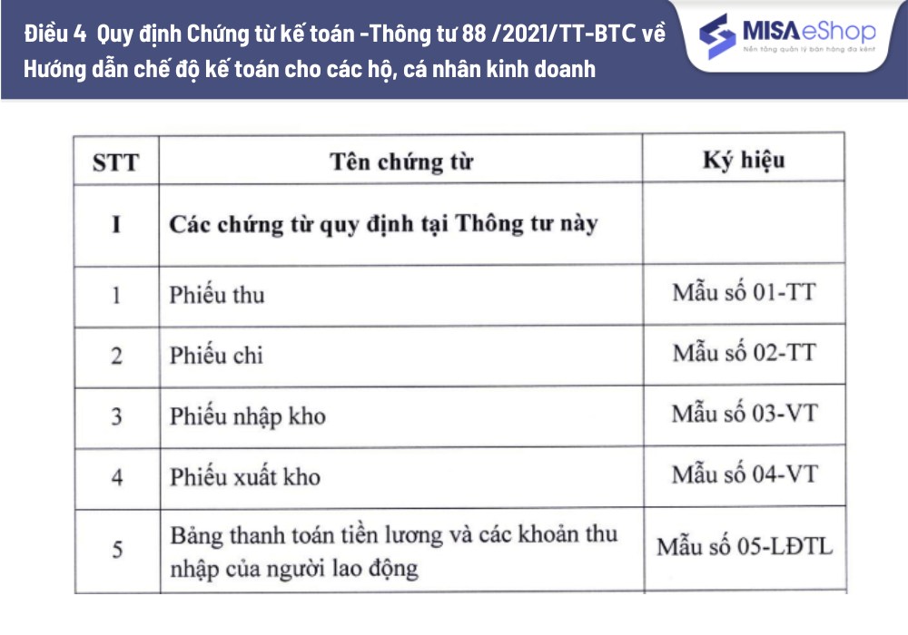 Quy định về chứng từ kế toán hộ kinh doanh