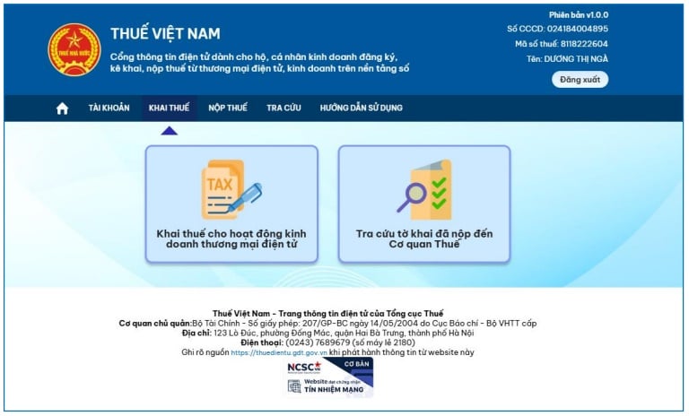 kê khai thuế sàn thương mại điện tử
