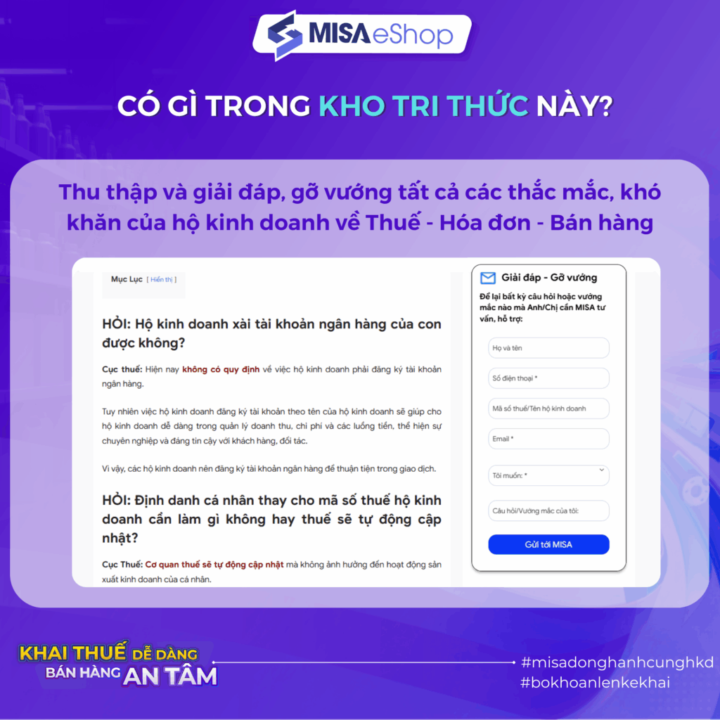 Để lại thắc mắc/vướng mắc liên quan đến thuế - hóa đơn hộ kinh doanh ngay trên kho tri thức