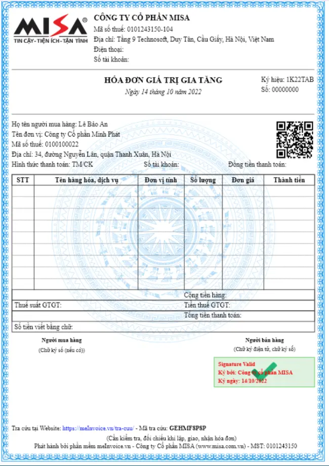 Mẫu hóa đơn GTGT chung cho nhiều lĩnh vực