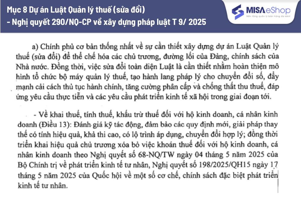 Nghị quyết 290 dự án luật quản lý thuế