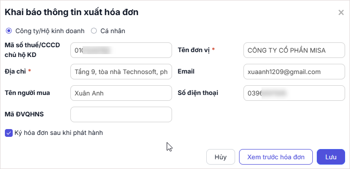 hướng dẫn kê khai thuế và xuất hóa đơn trên máy pos bán hàng