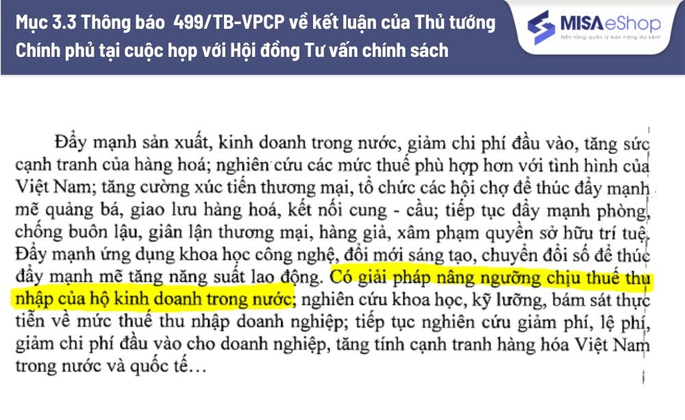 thông báo 499 nâng ngưỡng chịu thuế