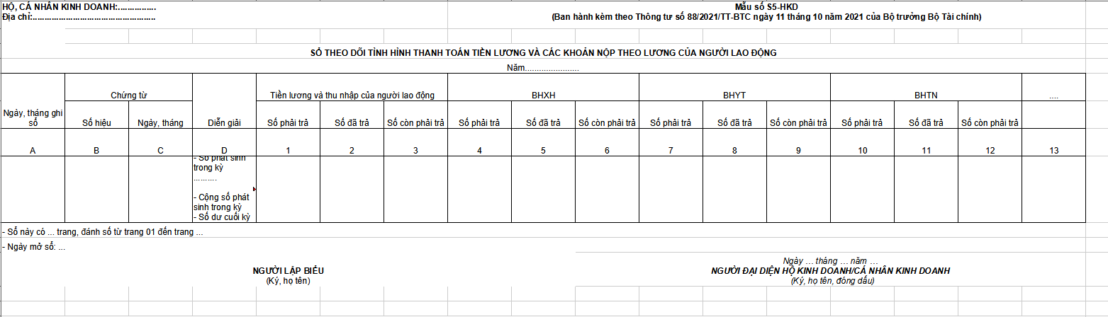 Sổ theo dõi tiền lương và các khoản trích theo lương (S5-HKD)