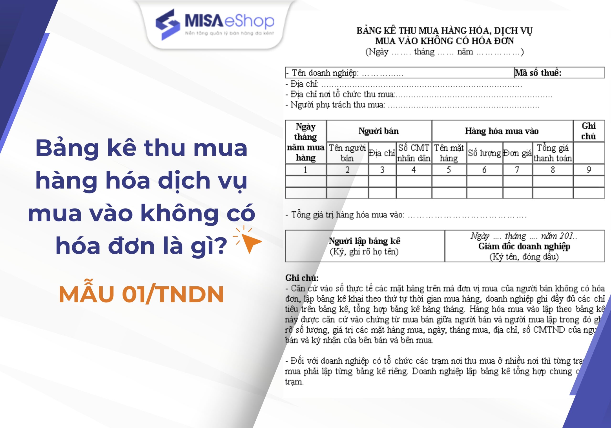 Bảng kê thu mua hàng hóa dịch vụ mua vào không có hóa đơn là gì?