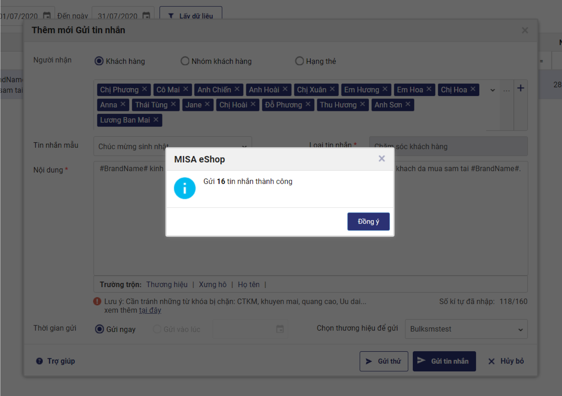 Gửi email tự động trên MISA eShop