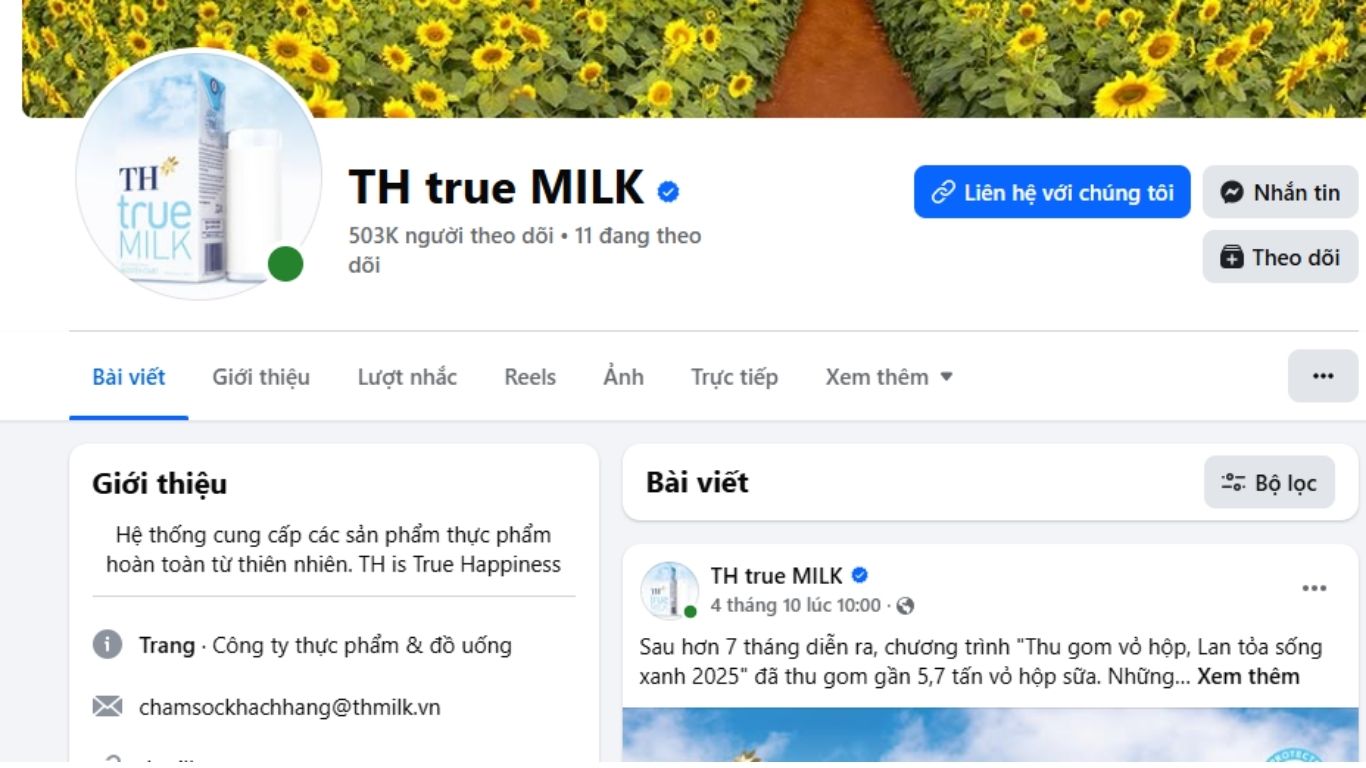 Chiến lược xúc tiến của TH True Milk qua facebook